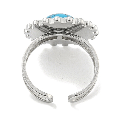304 Stainless Steel Synthetic Turquoise Cuff Rings G-Z056-08P-02-1