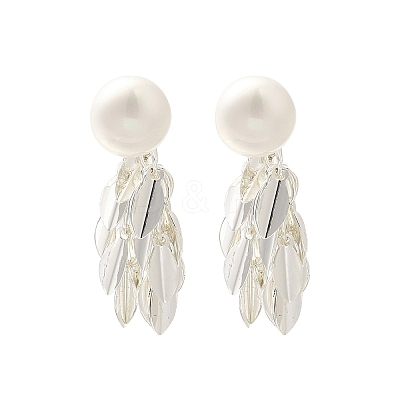 Brass Leaf Stud Earrings EJEW-A121-11S-1