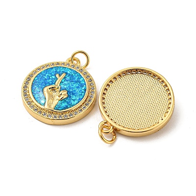 Brass Micro Pave Cubic Zirconia with Synthetic Opal Pendants KK-D096-05A-02-1