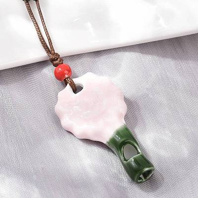 Adjustable Sunflower Porcelain Whistle Pendant Waxed Cord Necklaces for Women FB-CBA68CE-01A-1