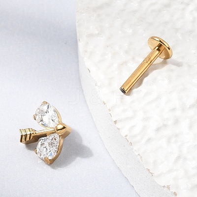 F136 Titanium Pave Clear Cubic Zirconia Teardrop Arrow Internally Threaded Labrets ME-CBA9828-03G-1