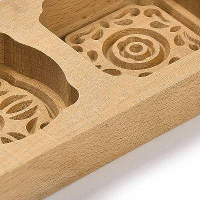 Flower Pattern Beech Wooden Press Mooncake Mold WOOD-K010-04B-1