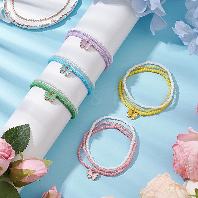 3Pcs Glass Seed Beaded Stretch Bracelets for Women BJEW-JB11437-1