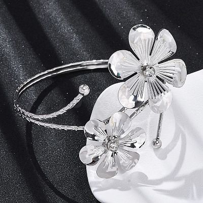 Flower Alloy Arm Cuff Bangles for Girl Women AJEW-A063-01A-P-1