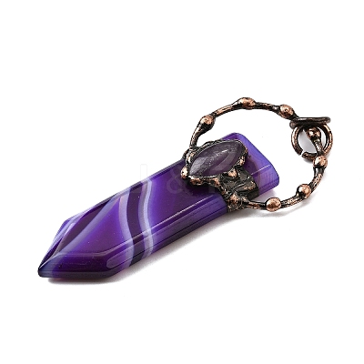Dyed Natural Purple Banded Agate & Amethyst Sword Shape Big Pendants G-Q350-07L-1
