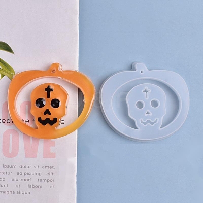 Halloween DIY Pumpkin Lampt with Skull Pendant Silicone Statue Molds DIY-P006-39-1