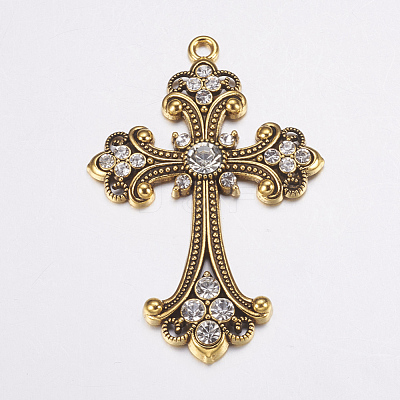 Alloy Rhinestone Cross Big Pendants ALRI-1475-AG-RS-1