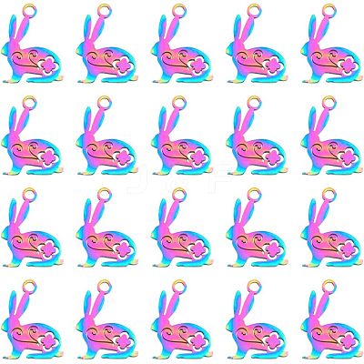 20Pcs 201 Stainless Steel Bunny Pendants STAS-HY0001-02RC-1