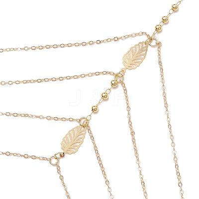 Leaf 304 Stainless Steel Multi Layered Link ChainToe Ring Anklets for Women AJEW-AN00666-1
