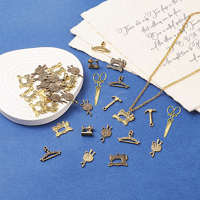 90 Pcs 9 Styles Tibetan Style Alloy Pendants TIBEP-PH0001-20-1