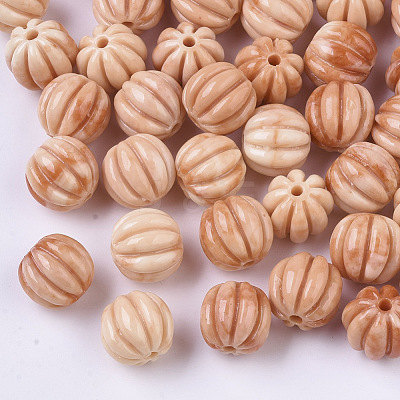 Synthetic Coral Corrugated Melon Beads CORA-R017-27-B08-1