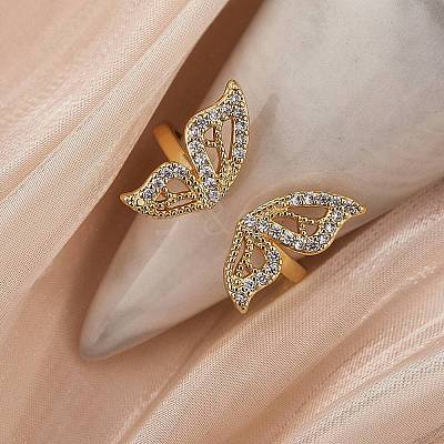 Butterfly Clear Cubic Zirconia Cuff Ring RJEW-SZ0001-13-1