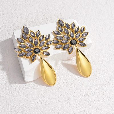 304 Stainless Steel Glass Stud Earrings for Women EJEW-M095-11G-02-1