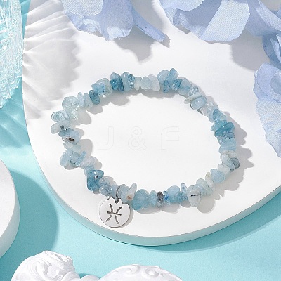 Natural Aquamarine Stretch Bracelets BJEW-JB11147-12-1