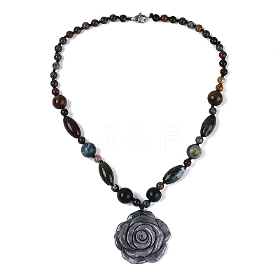 Natural Indian Agate Flower Pendant Necklaces NJEW-N064-08H-1