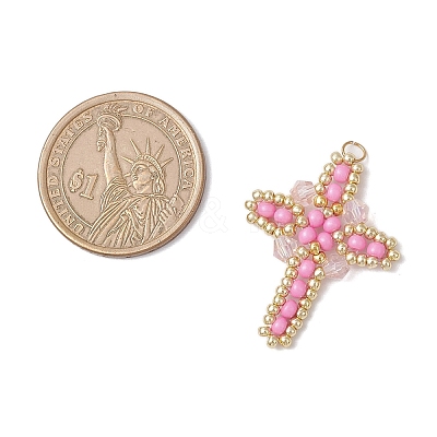 7Pcs 7 Colors Glass Seed Beaded Cross Pendants PALLOY-MZ00826-1