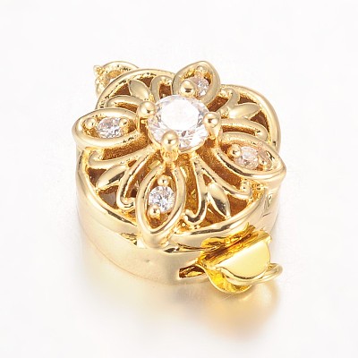 Hollow Flower Rack Plating Brass Micro Pave Cubic Zirconia Box Clasps KK-L141-14-NR-1