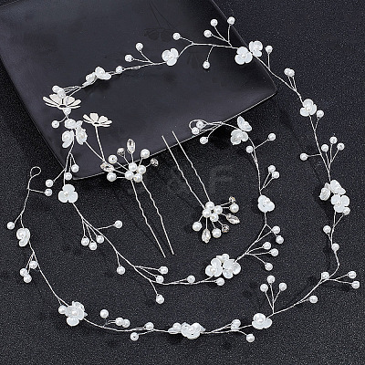 1Pc Wedding Bridal Flower Pearl Headband Hair Vine OHAR-GO0001-07-1