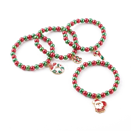 Christmas Theme Stretch Charm Bracelets for Kids BJEW-JB06170-1