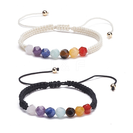 Chakra Nylon Cord Braided Bead Bracelets Set BJEW-JB07251-1