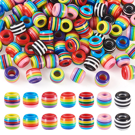 Beadthoven 90pcs 6 colors Opaque Stripe Resin European Beads RESI-BT0001-22-1