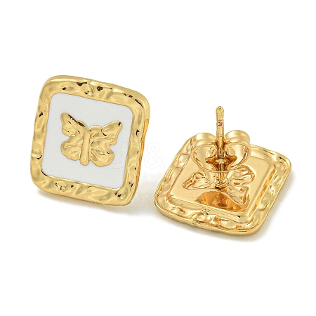 Square with Butterfly Ion Plating(IP) 304 Stainless Steel Stud Earrings EJEW-G400-17G-02-1