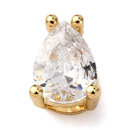 Teardrop Brass Micro Pave Cubic Zirconia Slide Charms KK-C119-16G-12-1