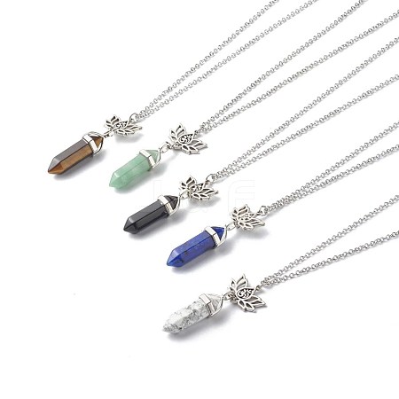 Bullet Natural Mixed Stone Pendant Necklaces NJEW-JN03602-1