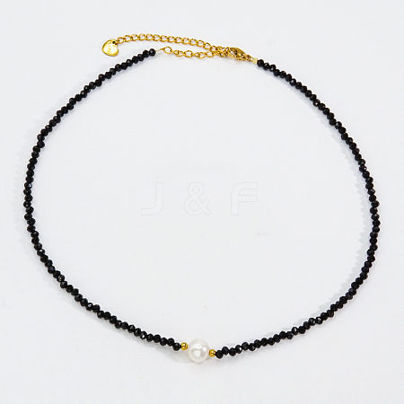 Summer Faceted Glass & Imitation Pearl Stainless Steel Beaded Necklaces for Women JT8933-1-1