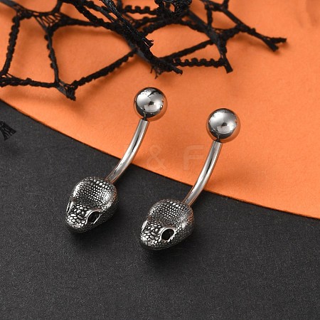 Snake Head 316 Surgical Stainless Steel Cubic Zirconia Belly Button Rings/Earrings EJEW-G416-16AS-02-1