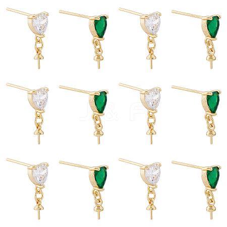 DICOSMETIC 12Pcs 2 Colors Brass Glass Rhinestone Stud Earrings Findings KK-DC0003-24-1