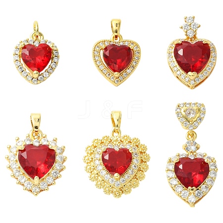 6Pcs 6 Styles Brass Pave Cubic Zirconia Pendants KK-CJ0003-85-1