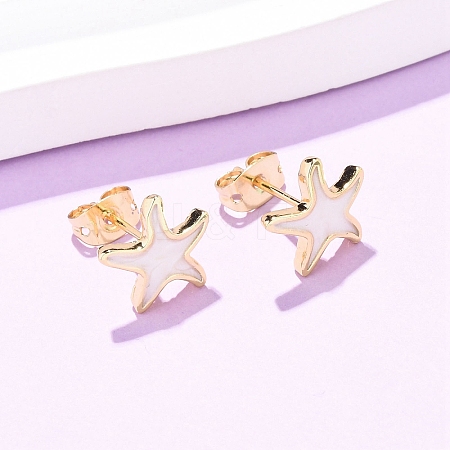 Brass Enamel Stud Earrings LS-EJEW-B152-01G-05-1