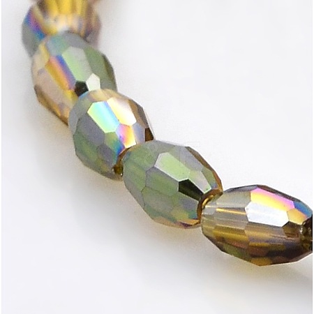 Half Rainbow Plated Glass Faceted Rice Beads Strands GLAA-A030A-HR06-1