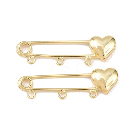 Heart Brass Brooch Findings KK-Z132-01G-01-1