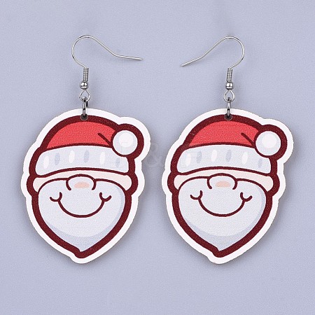 Christmas Printed Basswood Dangle Earring EJEW-JE03154-04-1