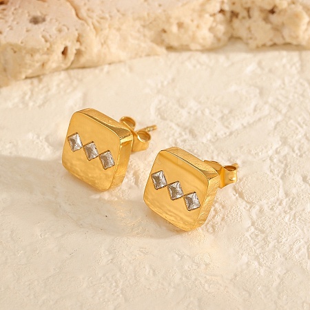 304 Stainless Steel & Clear Cubic Zirconia Stud Earrings WGB6216-01-1