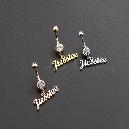 316L Surgical Stainless Steel Clear Cubic Zirconia Jiessiee Letter Dangle Bell Rings WGB741B-01-1