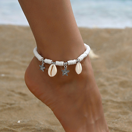 Handmade Heishi Polymer Clay Beaded Anklets WG57D89-03-1