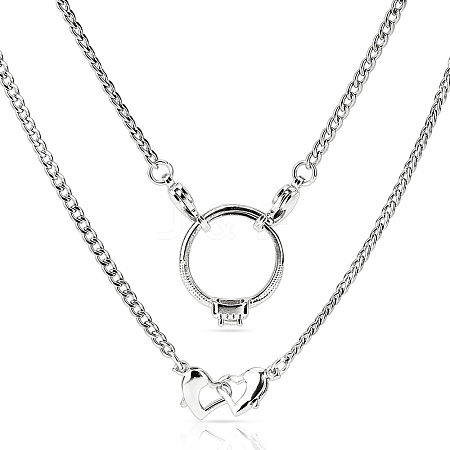 304 Stainless Steel Twisted Chain Necklaces with Double Heart Clasps NJEW-HS00012-1