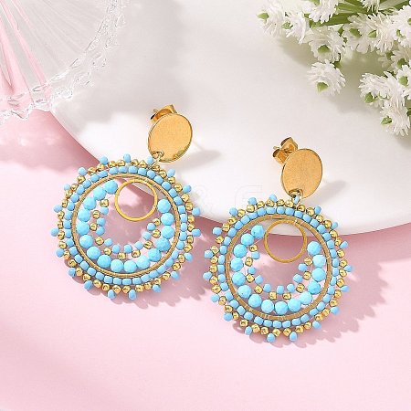 304 Stainless Steel with Glass Seed Beads Stud Earrings EJEW-MZ00761-01-1