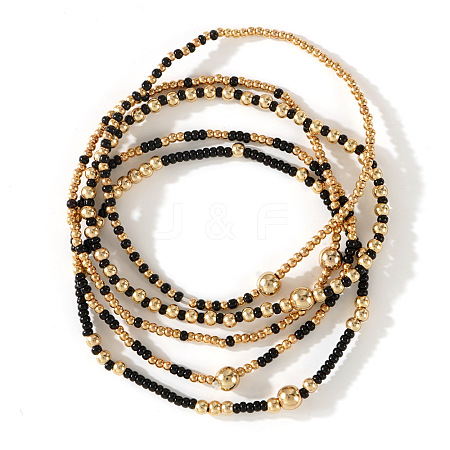 Glass Seed Beads & CCB Beads Stretch Bracelets TB4137-2-1