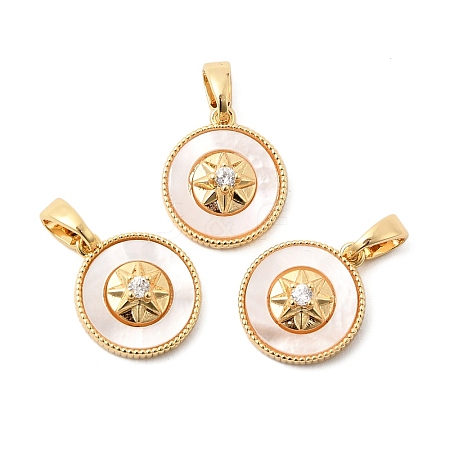 Natural Shell & Clear Cubic Zirconia Charms KK-G553-16G-1