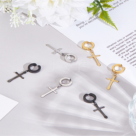 6Pcs 3 Colors 04 Stailess Steel Cuff Earrings EJEW-LP0007-055-1