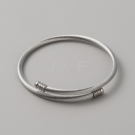 304 Stainless Steel Round Rope Chain Cuff Bangle for Women LS-BJEW-WH0020-36P-1