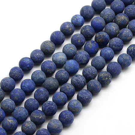 Natural Frosted Lapis Lazuli Round Bead Strands G-M064-4mm-08-1