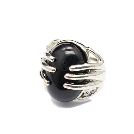 Oval Natural Obsidian Adjustable Rings PW-WG2A004-04-1