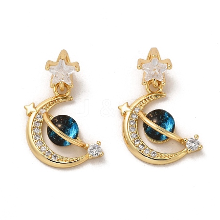 Moon & Star Rack Plating Brass Micro Pave Cubic Zirconia Pendants LS-KK-C037-08G-1