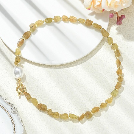 Raw Rough Natural Yellow Apatite Necklaces NJEW-JN06638-1