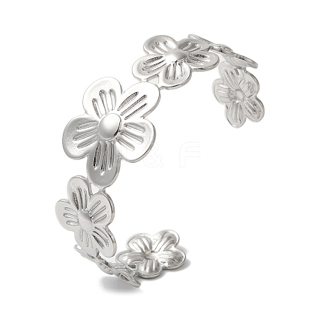 Titanium Steel Flower Open Cuff Bangles for Women BJEW-G719-13P-1